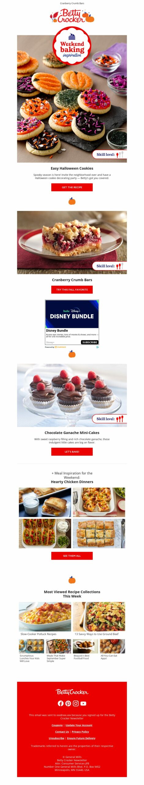 Betty Crocker, easy Halloween cookies email marketing campaign.