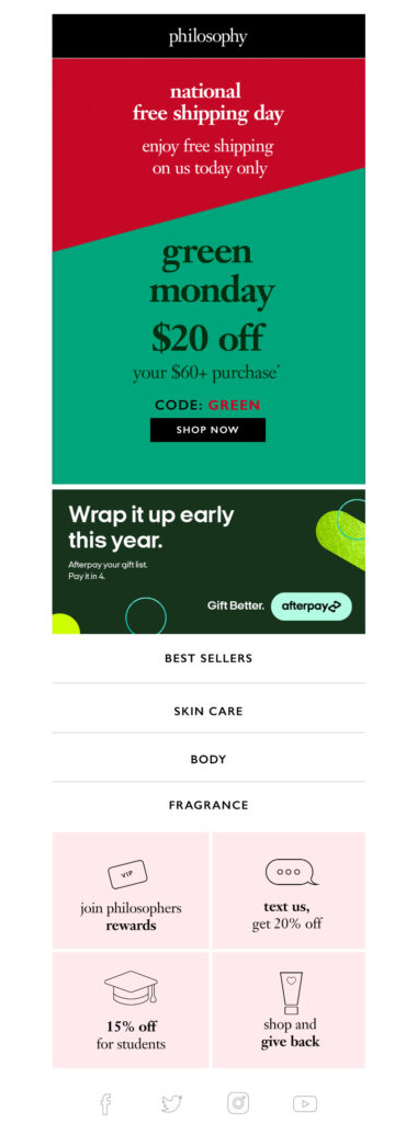 Philosophy free shipping day email