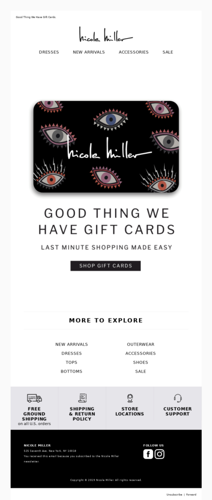 Gift card email example